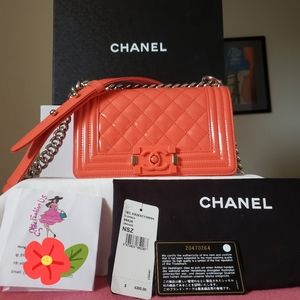 Chanel boy orange patent leather small bag